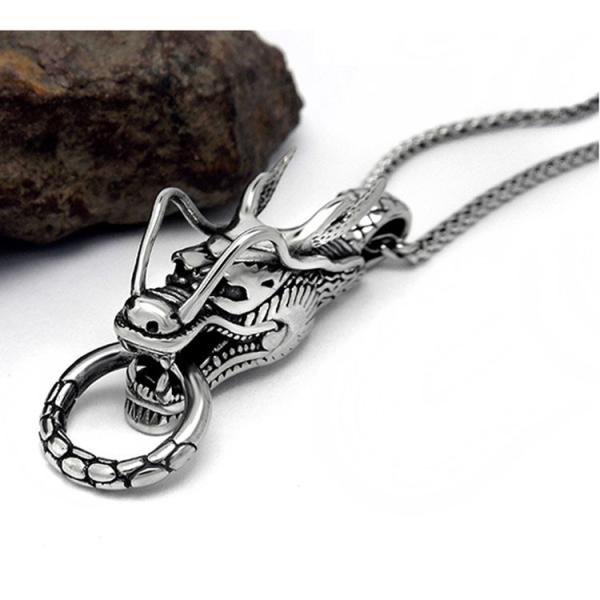 Fashion 925 Silver Plated Men's Stainless Steel Rope Chain Dragon Pendant Necklace(SP164)
