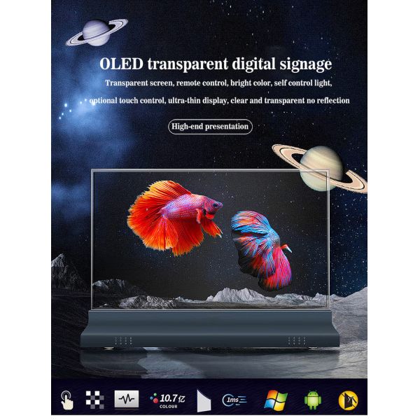 55 Inch 4k Ultra Thin OLED Transparent Screen 400nit For High Definition Digital Display