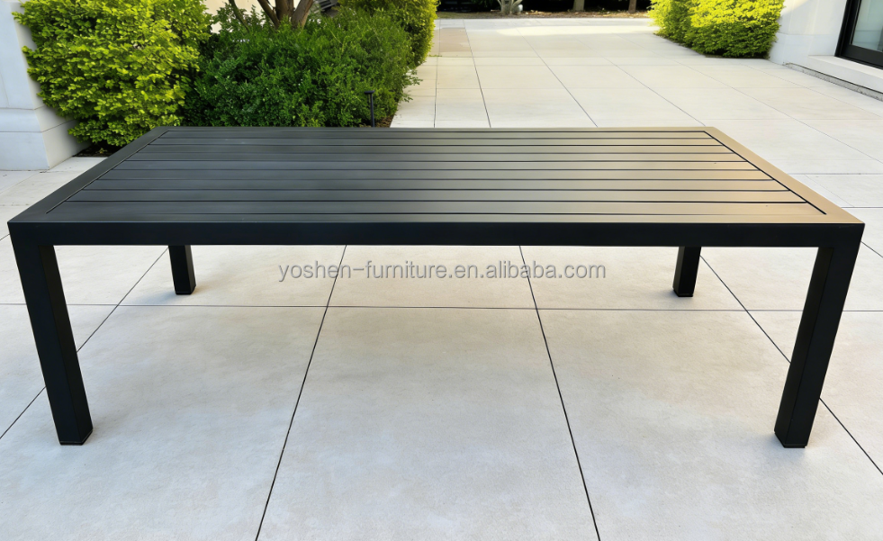 84-Inch Modern Minimalist Black Slat Rectangular Aluminum Coffee Table for Lounge Sofa Area
