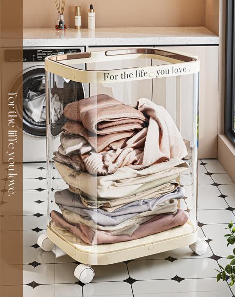 Sustainable Household Dirty Clothes Basket Simple Transparent With Handle Clothing Storage Basket Retro Sorting Basket Removable Plastic Laundry Basket
