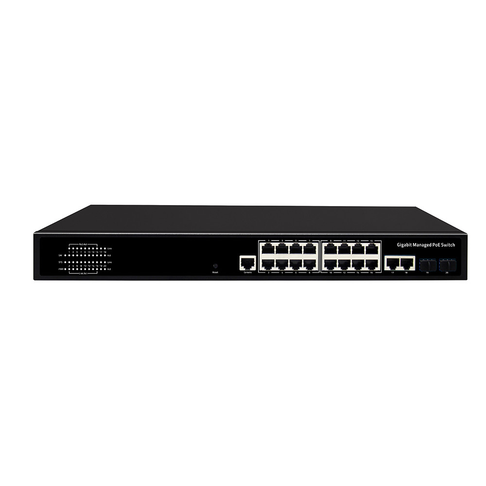 16 портов Гигабит Управляемый коммутатор PoE Коммерческий 1U Rack 300W с 2 SFP / RJ45 Uplink