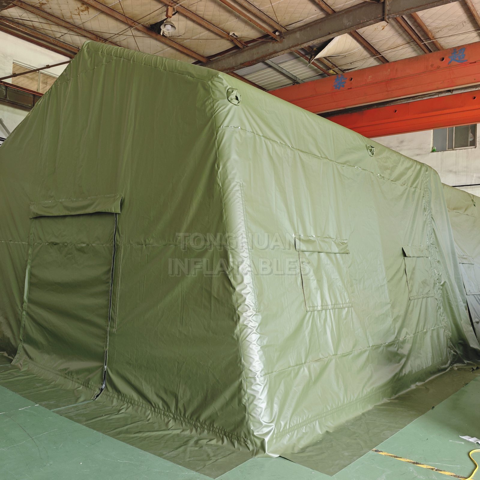 Commercial Olive Green Inflatable PVC Tent with Reinforced Air Frame Roll Up Door and Ventilation Windows for Emergency Camps Field Operations