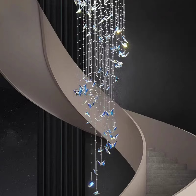 Butterfly Crystal Chandelier Living Room Crystal Staircase Pendant Light Indoor Large LED Lights(WH-NC-165)