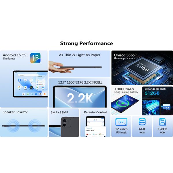 Kinstone 12.7 inch Tablet PC 10000mA 4G LTE Octa-core 1600*2176 2.2K INCELL 6GB+ 128GB