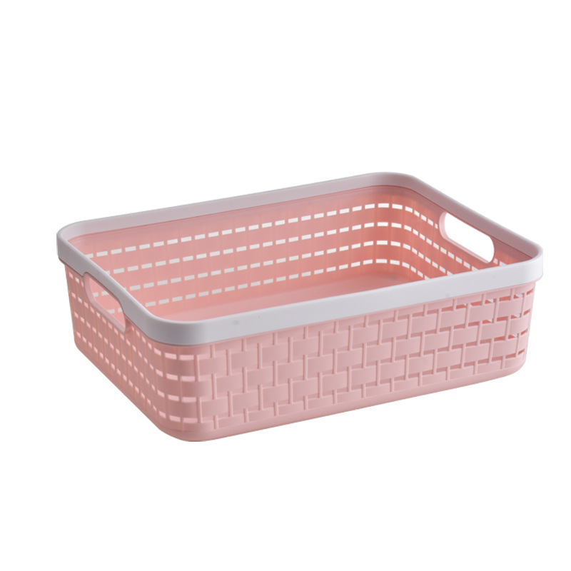 Plastic PP Storage Basket Linen Texture Portable Organizer Bin for Study Books Toys Clutter Organization