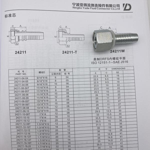 ORFS Female Flat Seat Excavator Metric Hydraulic Fittings