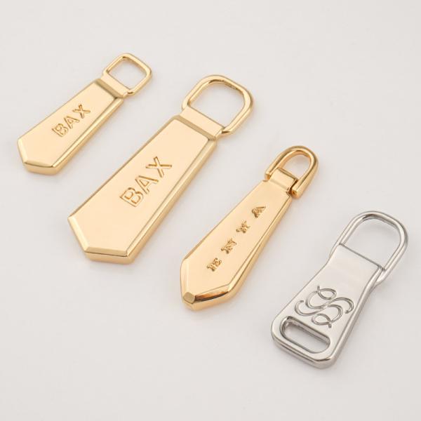 Custom Gold Silver Zipper Puller Logo Engraved Metal #5 Zipper Pulls For Handbags