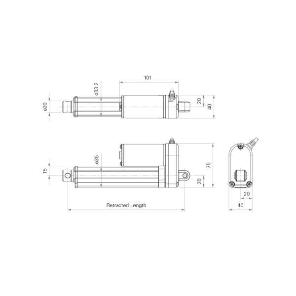 26lb - 220lb Сила нагрузки Внешний линейный электрический приводящий 20mm-1000mm 12/24/36V DC
