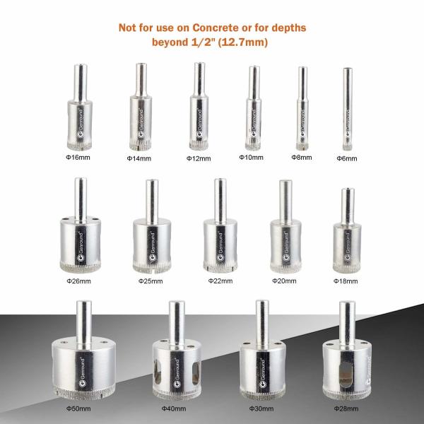 15PC Diamond Core Drill Bit Set for Glass Tile Porcelain