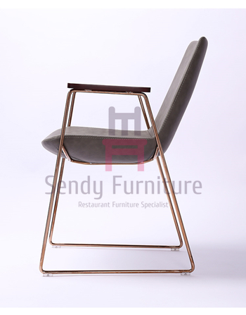 Rose Gold Armrest Stainless Steel Restaurant Chairs With Antique Leather Covered