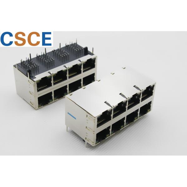 Shielded Magnetic RJ45 Jack 2 * 4 Port 10 / 100 / 1000 Base - Tx DCR 1.2OHM Max