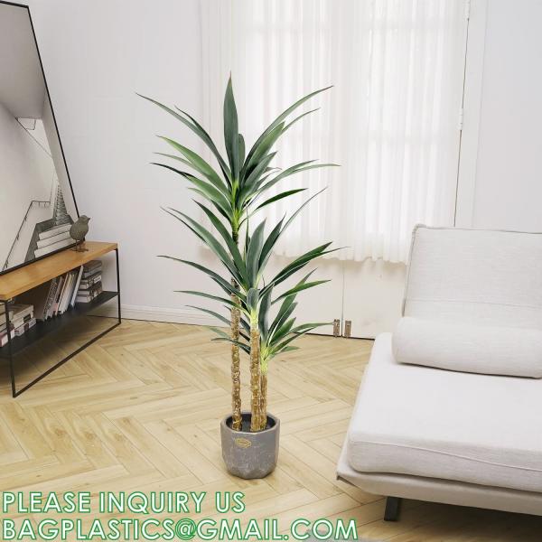 Artificial Tree 4.7Ft Faux Agave Plant with 3 Heads in Plastic Pot Fake Tree for Home Decor Indoor or Outdoor Office