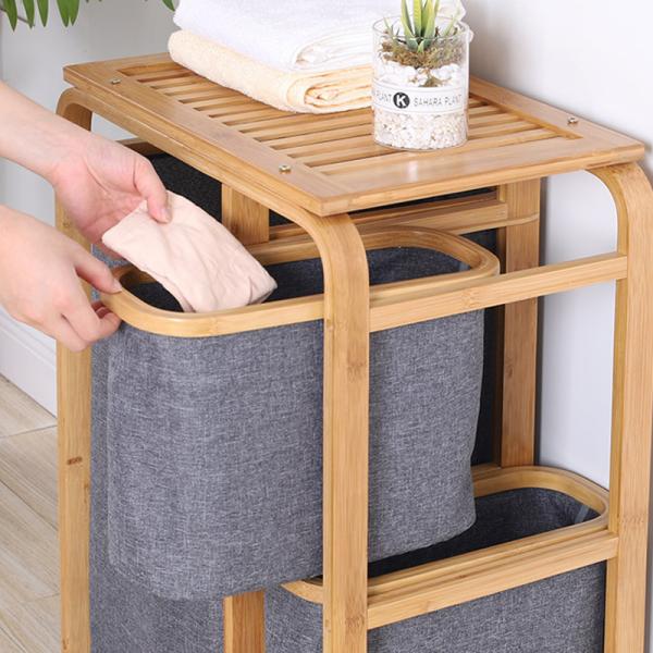 Other Home Storage Organization Plant Fiber Type Laundry Hamper Rack for Bathroom 3 Tier Standing Bucket Design