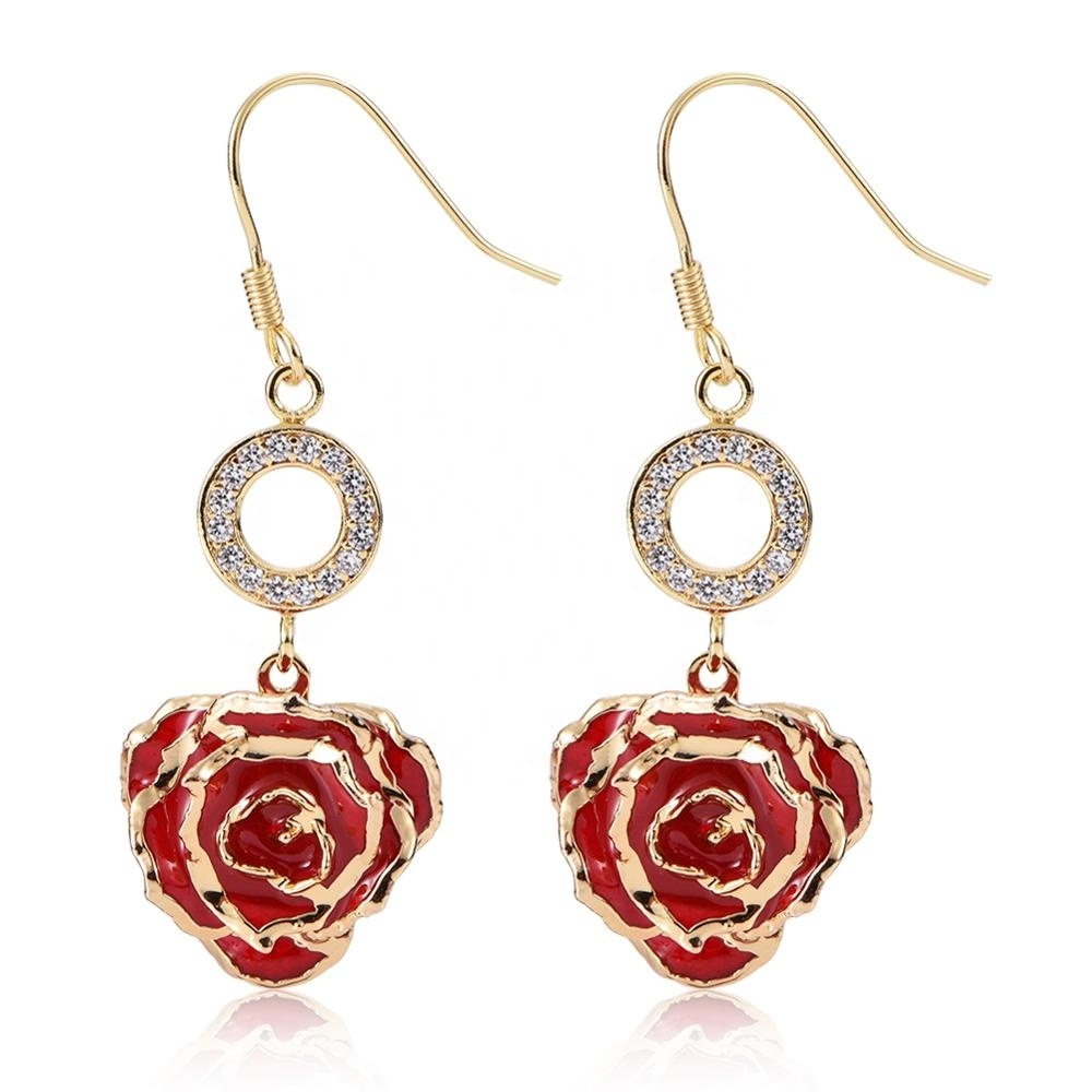 24k Gold Plated Rose Earrings Gifts for Girlfriend Holiday Preserved Flowers Wholesale Fashion Earrings