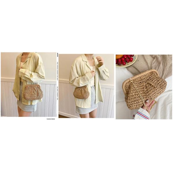 Wholesale Custom Logo Straw Clutch Makeup Bag With Zipper Durable Logo Pattern Flat Bag For Outdoor Activities Evening Clutch Bags for Women