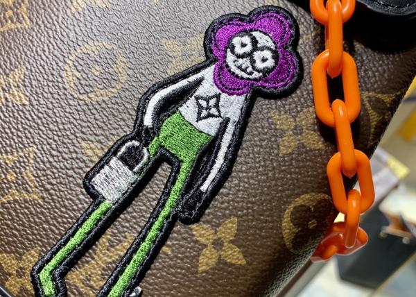 Ladies Brown Cartoon Embroider Luxury Cross Body Bag Monogram Pattern