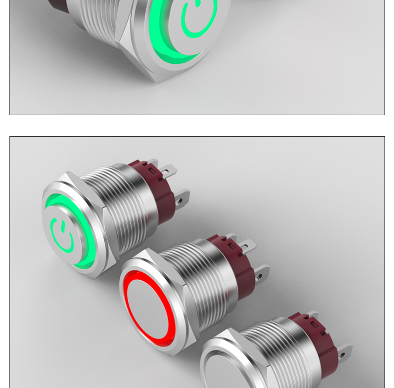 15A High Current Short Style IP65 Alumina Push Button Switch 19mm Self-Locking with LED 1NO 4-Pins with Wire