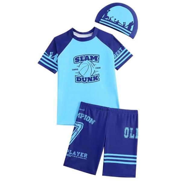 Le maillot de bain des enfants colorimétriques de maillot de bain fendu de garçon bleu