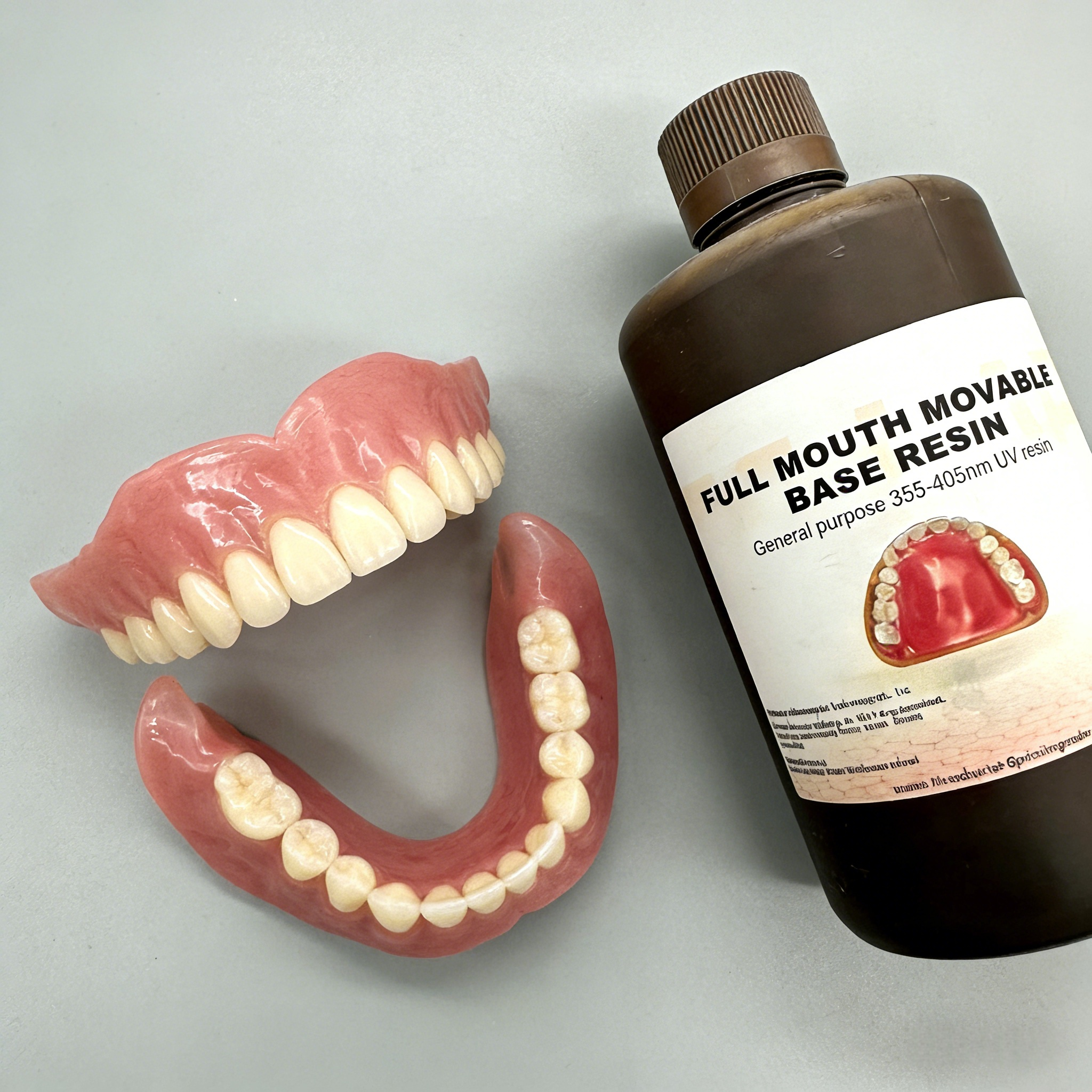 Light-cured acrylic denture base designed for full mouth prosthetics ensuring precision fit and long lasting performance