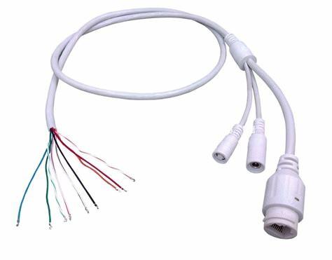 White IP67 waterproof round head  RJ45 with DC Jack and Reset  POE cable for IP camera
