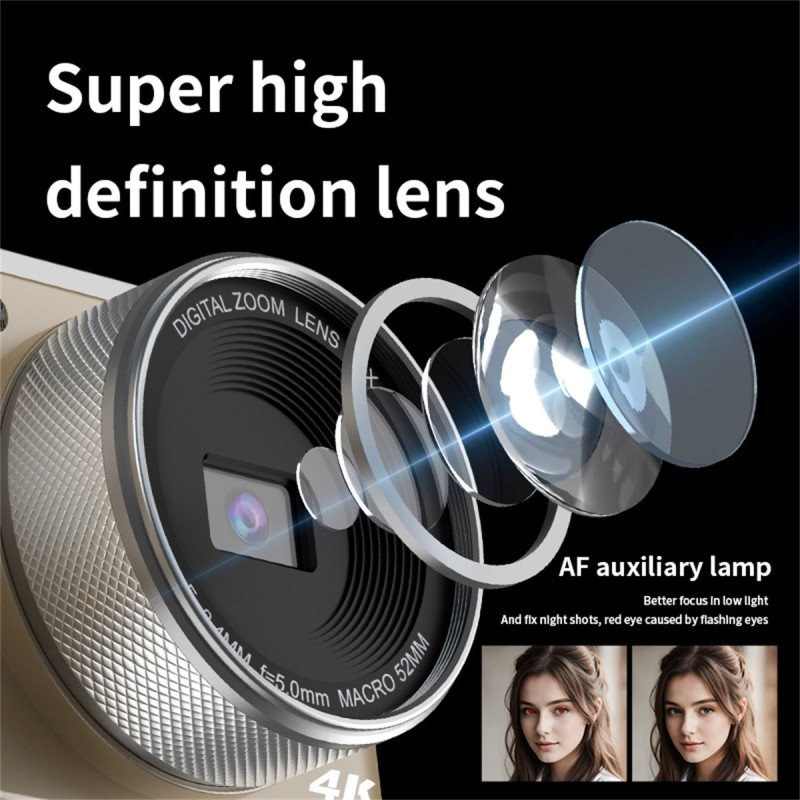 4K Vintage Digital Camera 64MP with Autofocus 16x Digital Zoom 3.0 Inch IPS Screen 1200mAh Battery for Vlog  As Christmas Gift