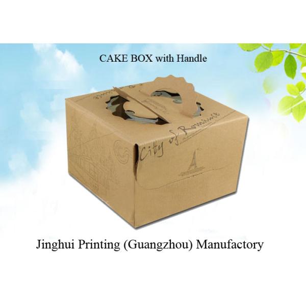 Natural Color 600G Kraft Paper Material Cake Box Packaging Black Custom Logo Printed Box With Handle