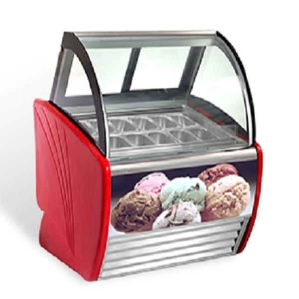 Built In Curved Glass Stainless Steel Ice Cream Refrigeration Display Freezer