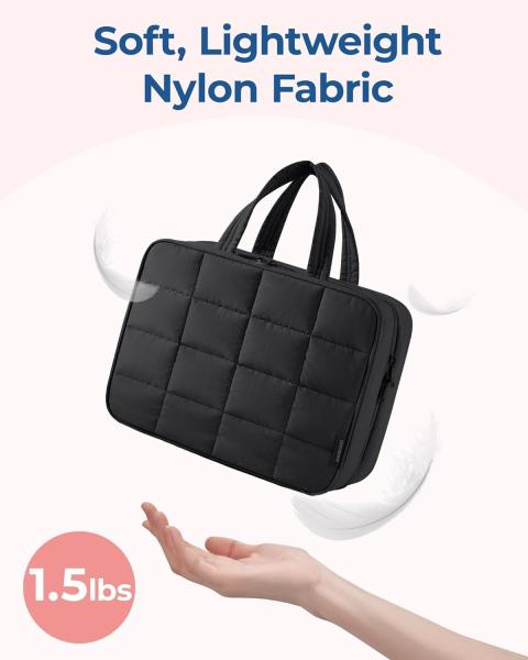 Noir Gros accessoires de voyage à portée de main essentiels maquillage gonflé sac de voyage cosmétique sur mesure avec organiseur de bijoux
