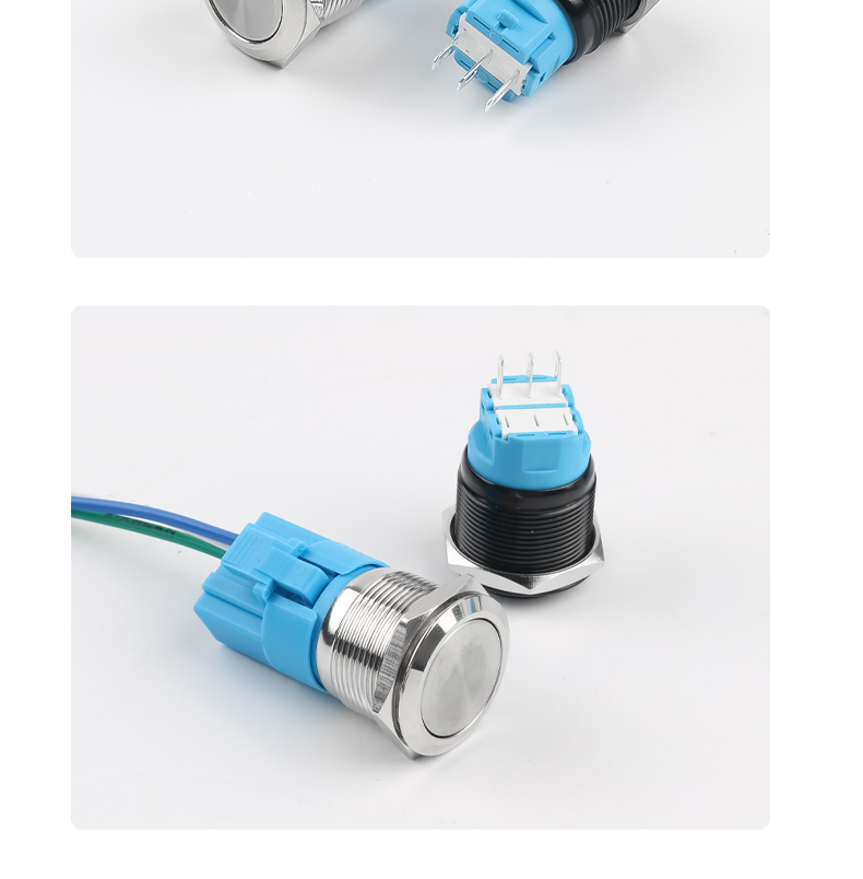22mm self-resetting self-locking metal push-button switch with welded terminals 1NO 1NC without indicator light flat high head