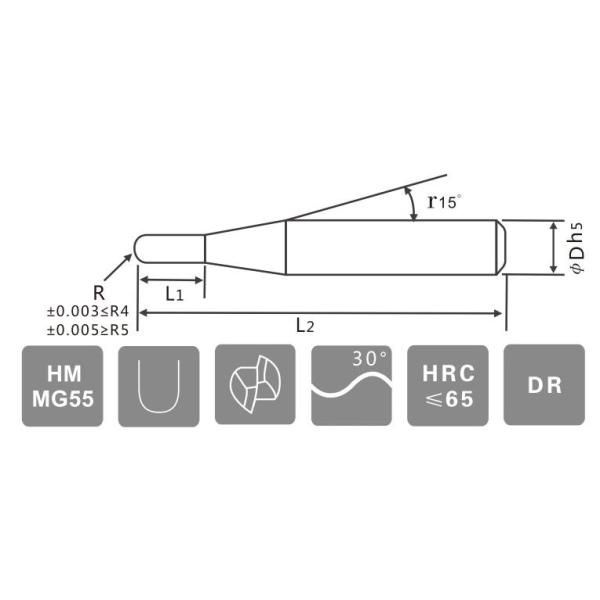 Solid Carbide Ball Nose Milling Cutters for 48~65 Heat Treatment Materials