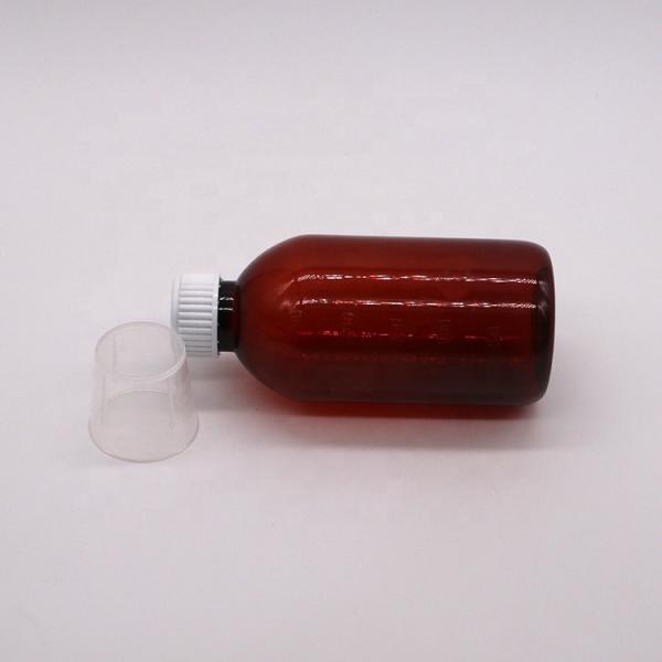 250 ml de frasco de medicamento líquido PET Amber com tampa de parafuso e recipiente de medicamentos para farmácia