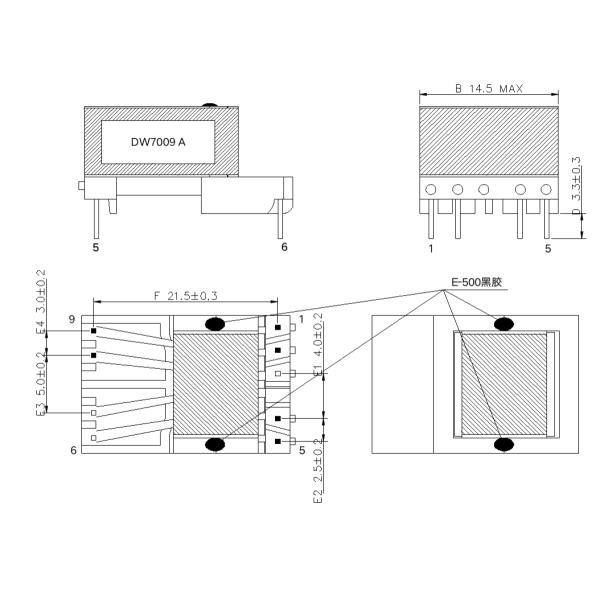 50KHz 0.1V EE13 HF Transformer 1.198 - 1.401mH