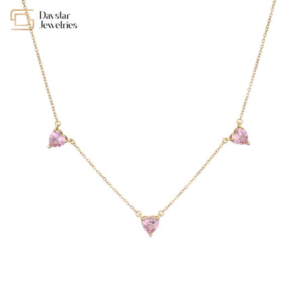 Heart Pink Ocean Blue Thin Chain Choker 18k Gold Plated Diamond Zircon Charms