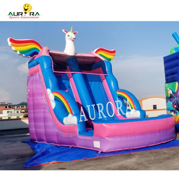 Backyard Inflatable Water Slide Pink Blue Rainbow Horse Design For Kids