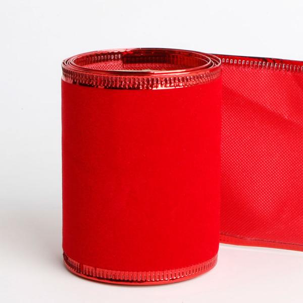 Бесплатный образец 100% полиэстер 60 мм на заказ Красная бархатная рождественская ленточка