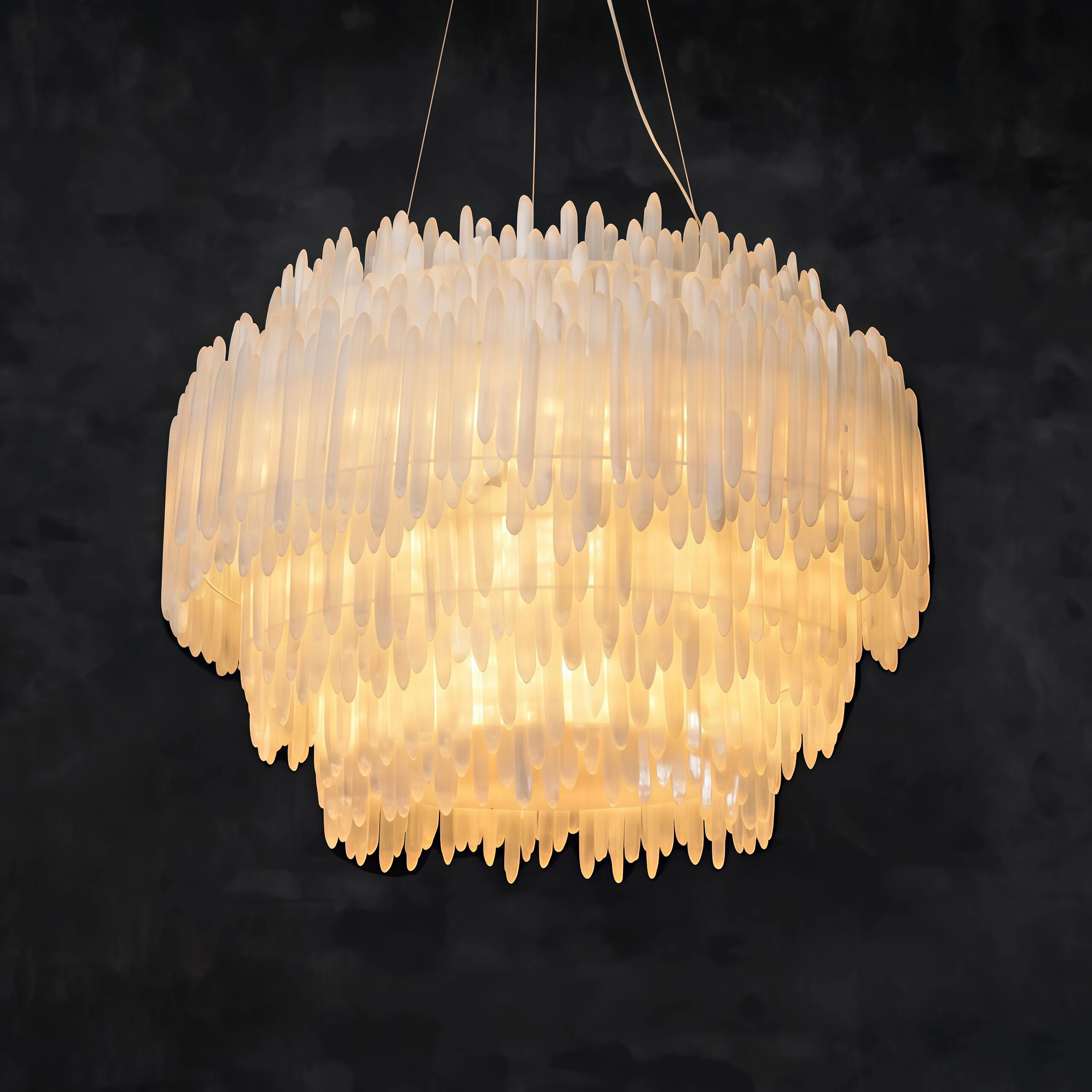 JYLIGHTING Multi‑Layer Round Quartz Rod Pendant Chandelier, Stainless Steel Framed Suspension Light for Dining Hall, Villa and Upscale Commercial Interior Projects