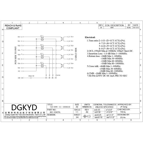 1-Port RJ45 Connector 10P PBT with Filter and Shielding