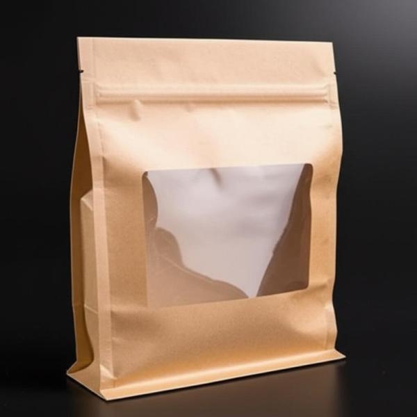 Durable Kraft Paper Bags With Visible Window For Food Packaging Greaseproof Customizable.