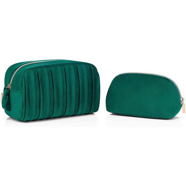 Velvet Custom Pouch Luxury Beauty Makeup Bag Zipper Velvet Travel Professional Cosmetic Bag Green