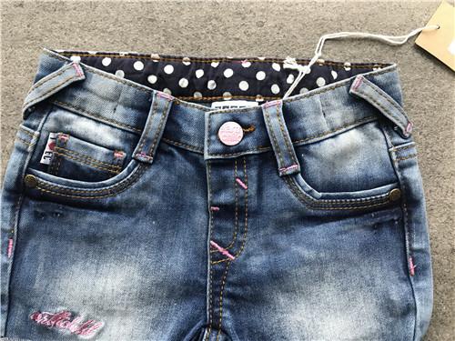 Casual Kids Denim Jeans Girls Mid Thigh Denim Shorts With Dots Woven Contrast Lining