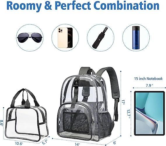 Clear Backpack Heavy Duty - Large Clear Backpacks For School PVC Transparent Bookbag For Students Work Stadium Travel