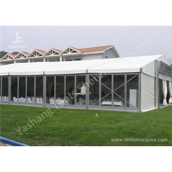 White Fabric Top Outdoor Event Tent , Aluminum Profile Hard Glass Wall Tent