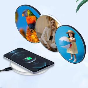 Chargeur de téléphone sans fil magnétique à sublimation portable 15W avec logo personnalisé et insert en verre imprimable