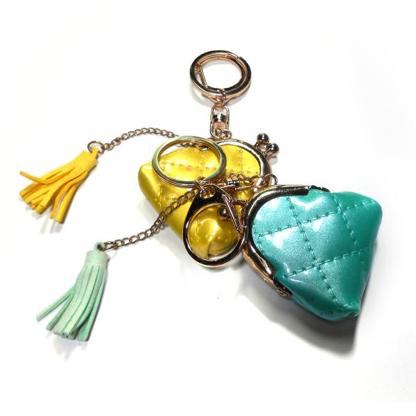 Hand Stitched 5cm Grid PU Leather Mini Coin Bag Keychain For Ornaments