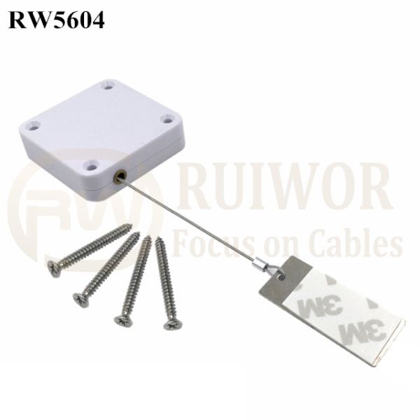 RW5604 Square Heavy Duty Retractable Cable Plus 45X19mm Rectangular Sticky Metal Plate
