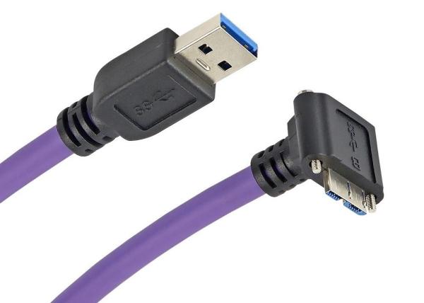 28AWG 6.8mm USB 3.0 Right Angle Male Cable With Recessed Screws