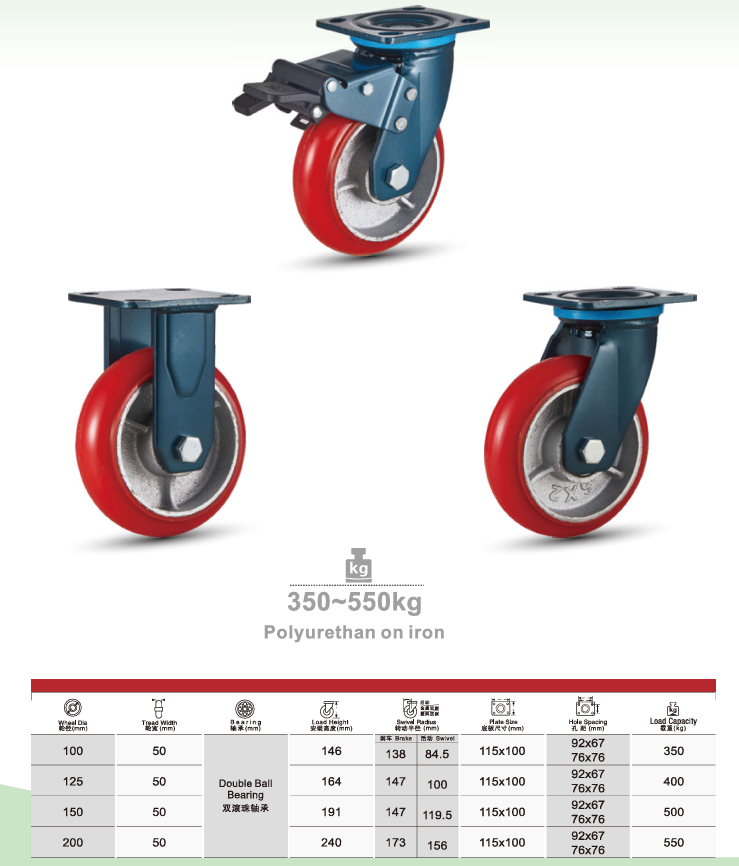 4 Inch PU Wheel Caster with Swivel Top Plate Heavy Duty Silent and Smooth Rolling for Industrial and Furniture