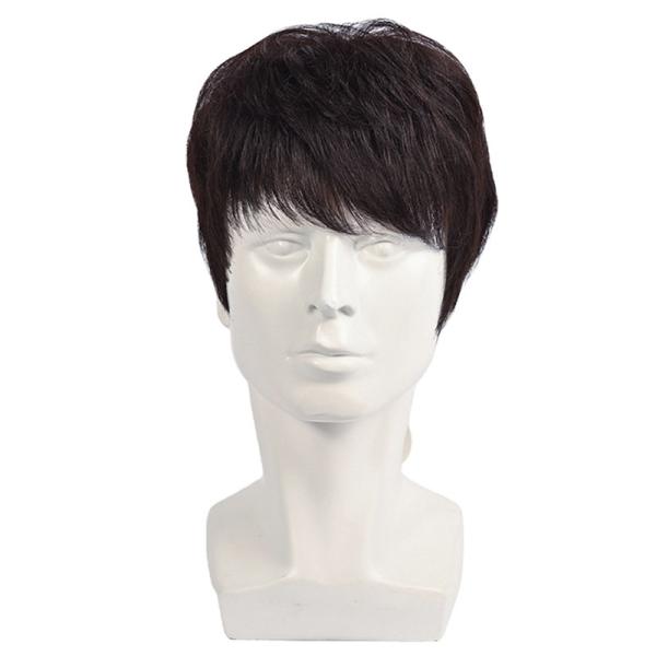 150% Density Natural Black Short Human Hair Wig for Men Layered Full Replacement Hair