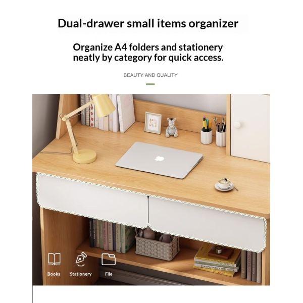 Wholesale Space-Saving MDF Home Office Computer Desk with Double Drawers and Integrated Shelf for Small Space Bedroom Study