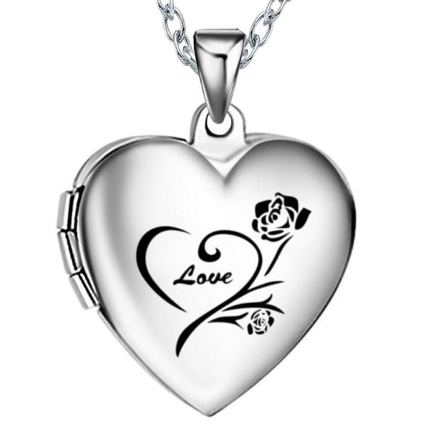 Unisex Stainless Steel Heart-Shaped Photo Box Pendant Necklace with Engravable Chain